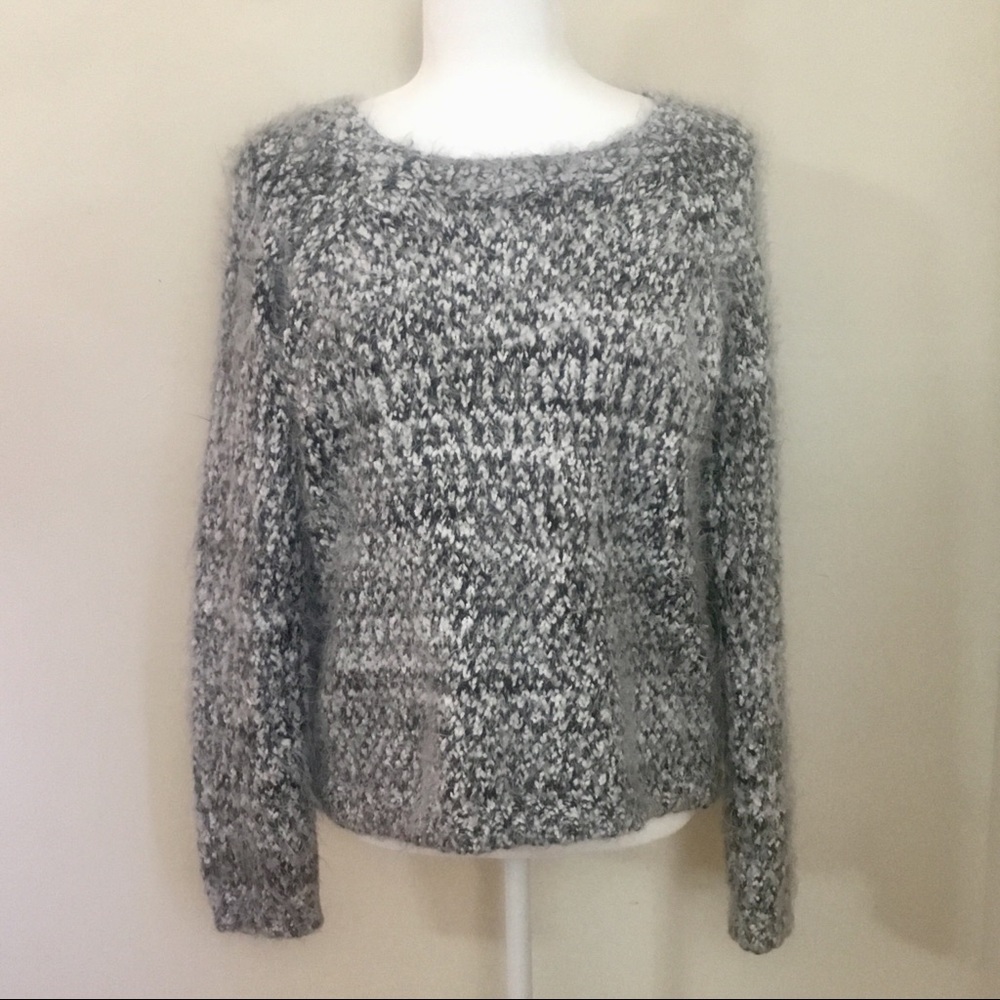 JOA Los Angeles black and white fuzzy sweater